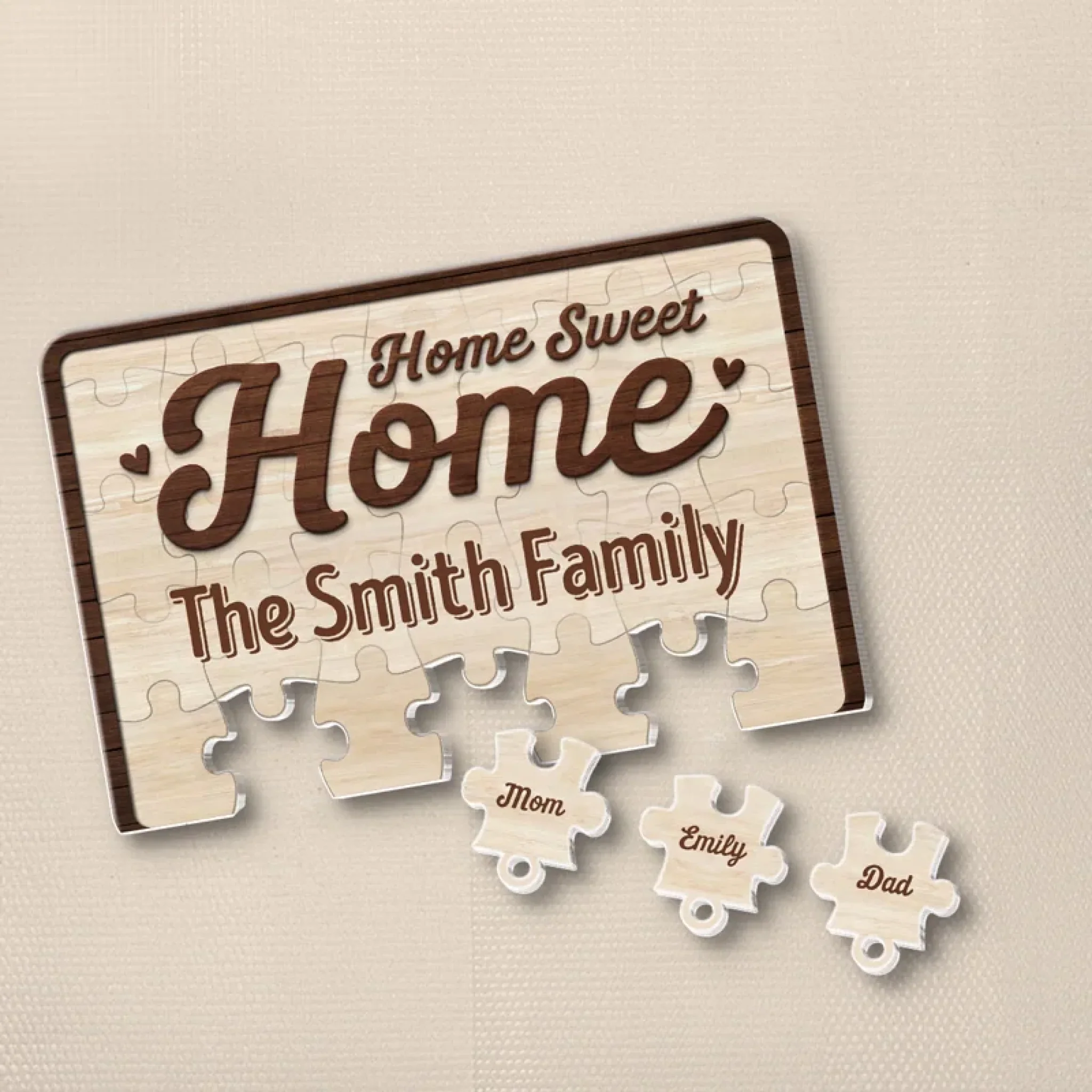 Home Sweet Home, Forever Loved - Family Personalized Custom Acrylic Puzzle Key Holder - House Warming Gift For Family Members - Image 3