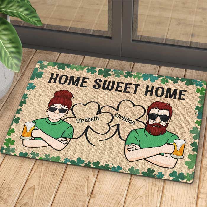 Home Sweet Home - Gift For Couples, Husband Wife, St. Patrick's Day, Personalized Decorative Mat - Image 3