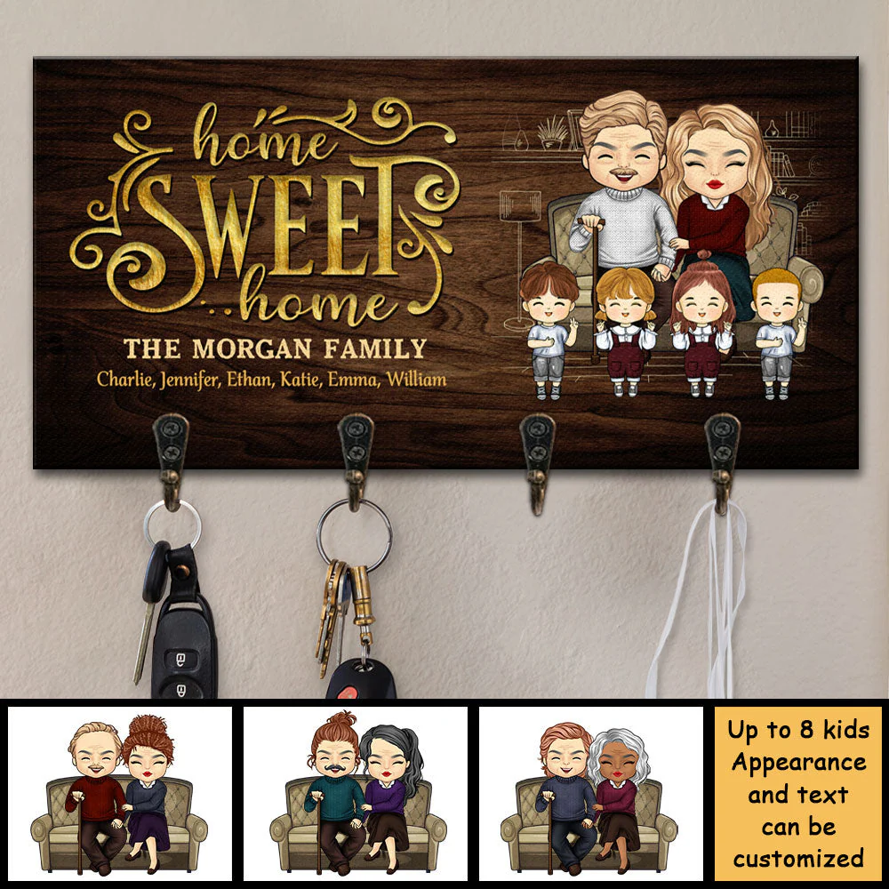 Home Sweet Home, Home Is Where You Hang Your Heart - Personalized Key Hanger, Key Holder - Gift For Couples, Husband Wife - Image 2