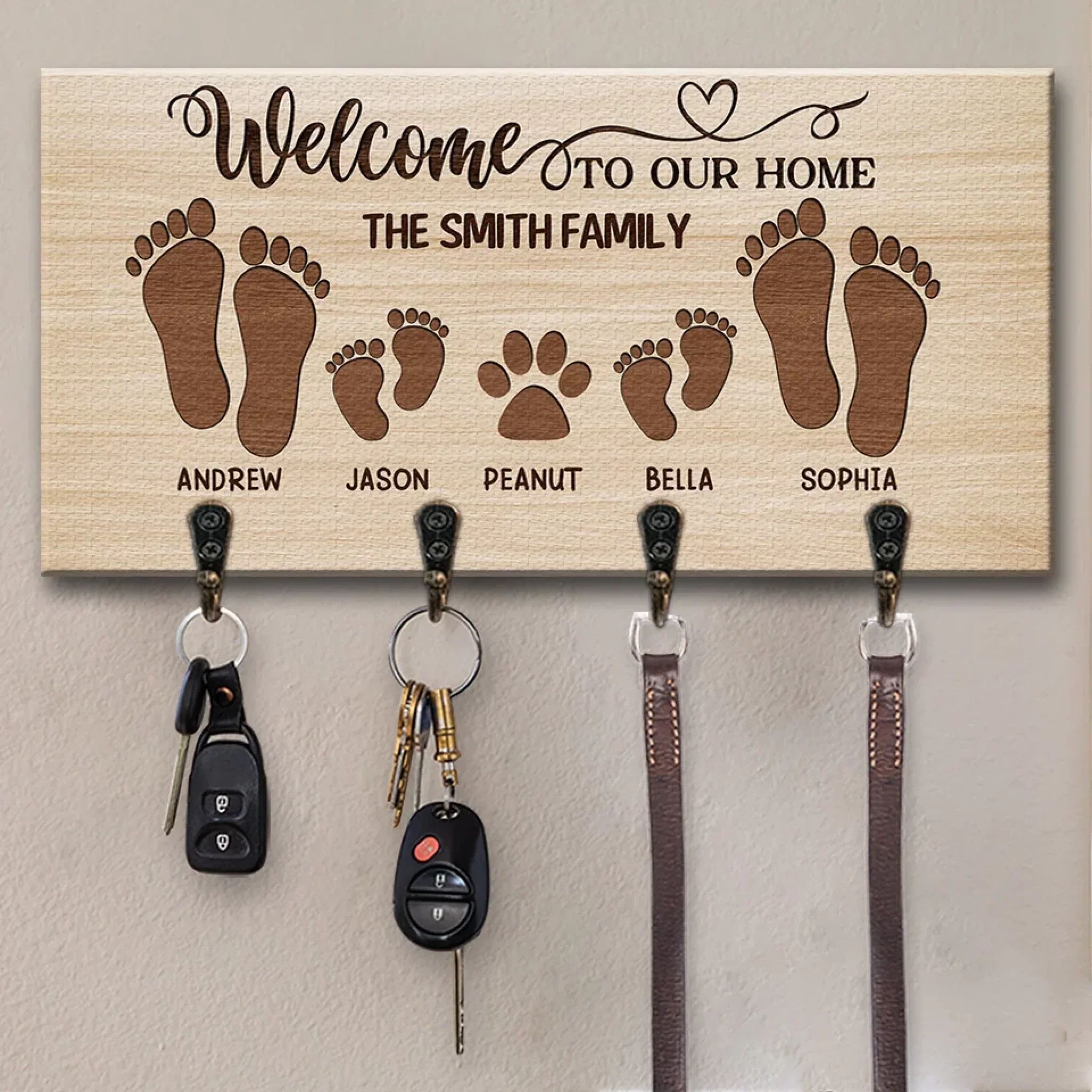 Home Sweet Home, This Is The Place To Find Happiness - Family Personalized Custom Home Decor Key Hanger, Key Holder - House Warming Gift For Family Members