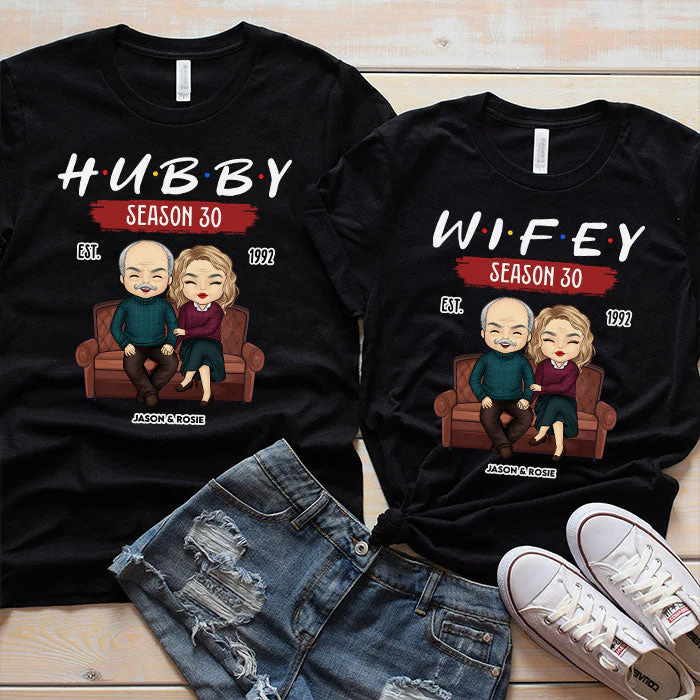Hubby & Wifey Since Then - Personalized Matching Couple T-Shirt - Gift For Couple, Husband Wife, Anniversary, Engagement, Wedding, Marriage Gift - Image 2
