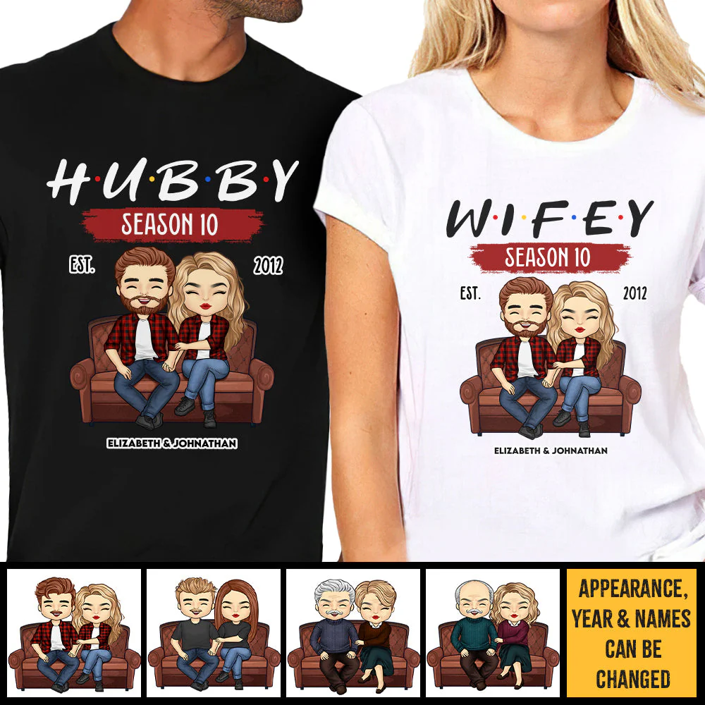 Hubby & Wifey Since Then - Personalized Matching Couple T-Shirt - Gift For Couple, Husband Wife, Anniversary, Engagement, Wedding, Marriage Gift - Image 4