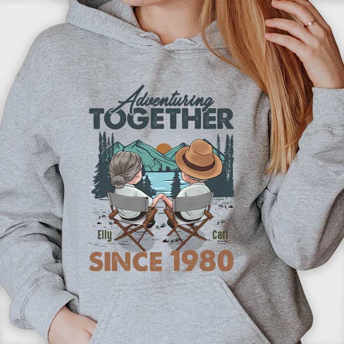 Husband And Wife Adventuring Together Since Year - Personalized Unisex T-shirt, Hoodie, Sweatshirt - Gift For Couple, Husband Wife, Anniversary, Engagement, Wedding, Marriage, Camping Gift - Image 2