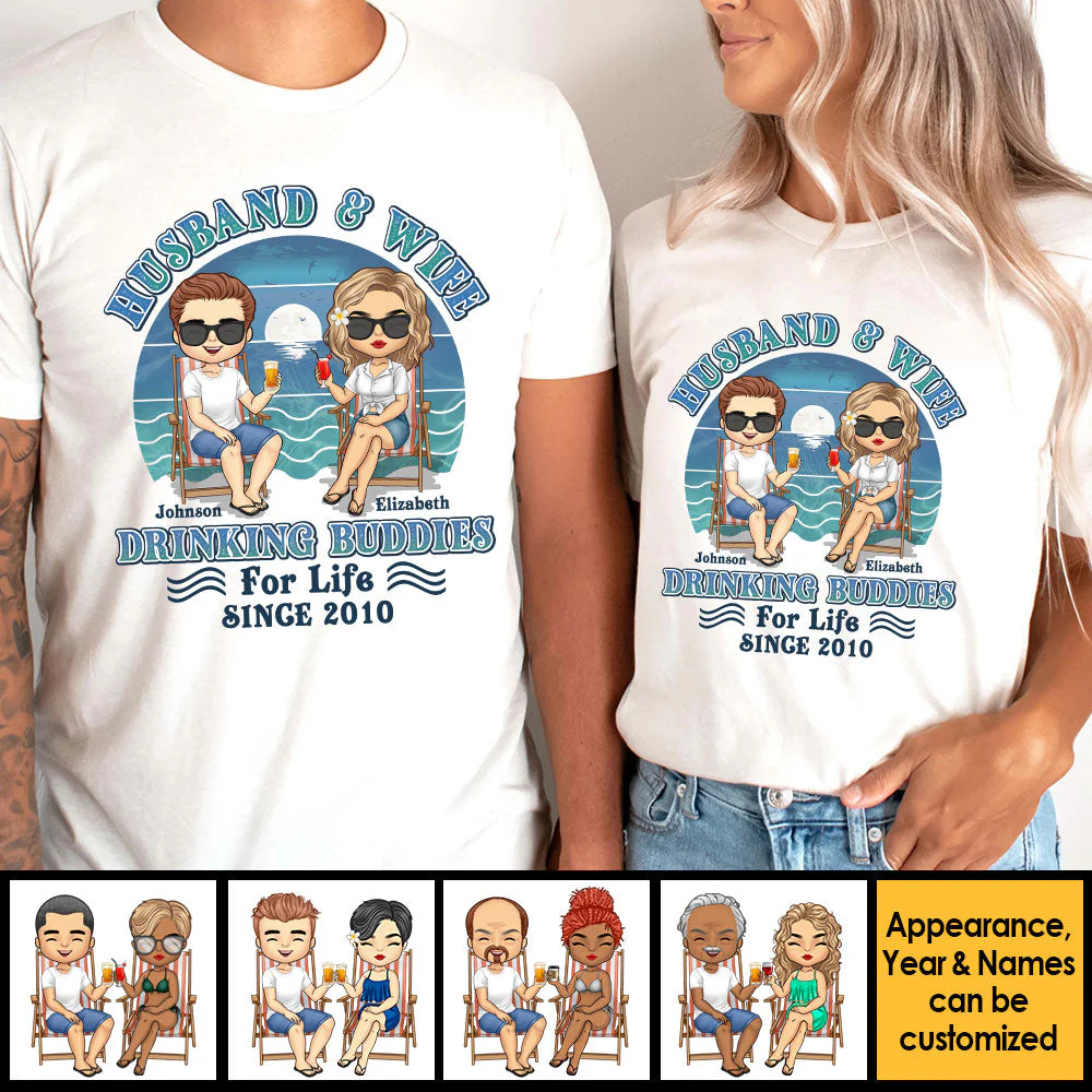 Husband And Wife Drinking Buddies For Life - Personalized Unisex T-shirt, Hoodie, Sweatshirt - Gift For Couple, Husband Wife, Anniversary, Engagement, Wedding, Marriage Gift - Image 4
