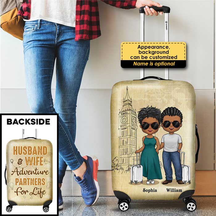 Husband & Wife Adventure Partners For Life - Gift For Couples, Husband Wife - Personalized Luggage Cover - Image 2