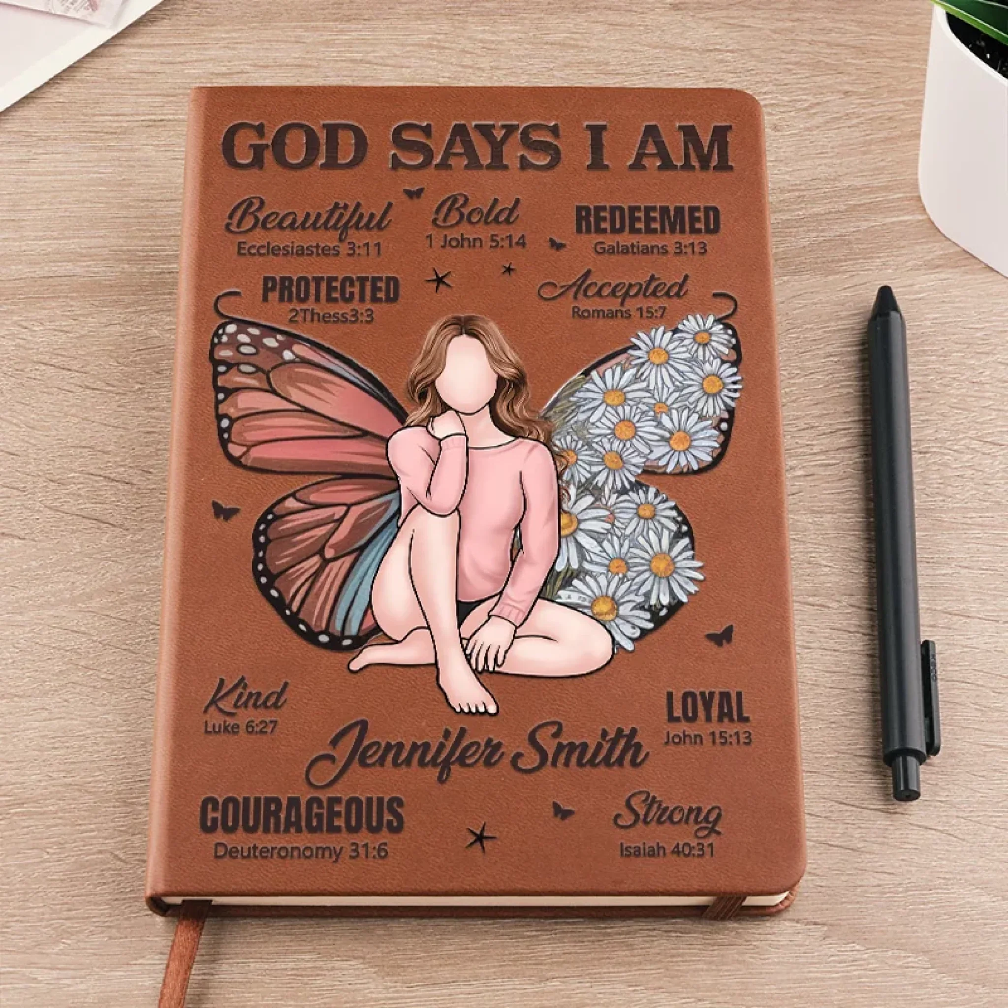 I Am As Strong As God Says - Family Personalized Custom Leather Journal - Gift For Yourself, Best Friends, Siblings, Family Members