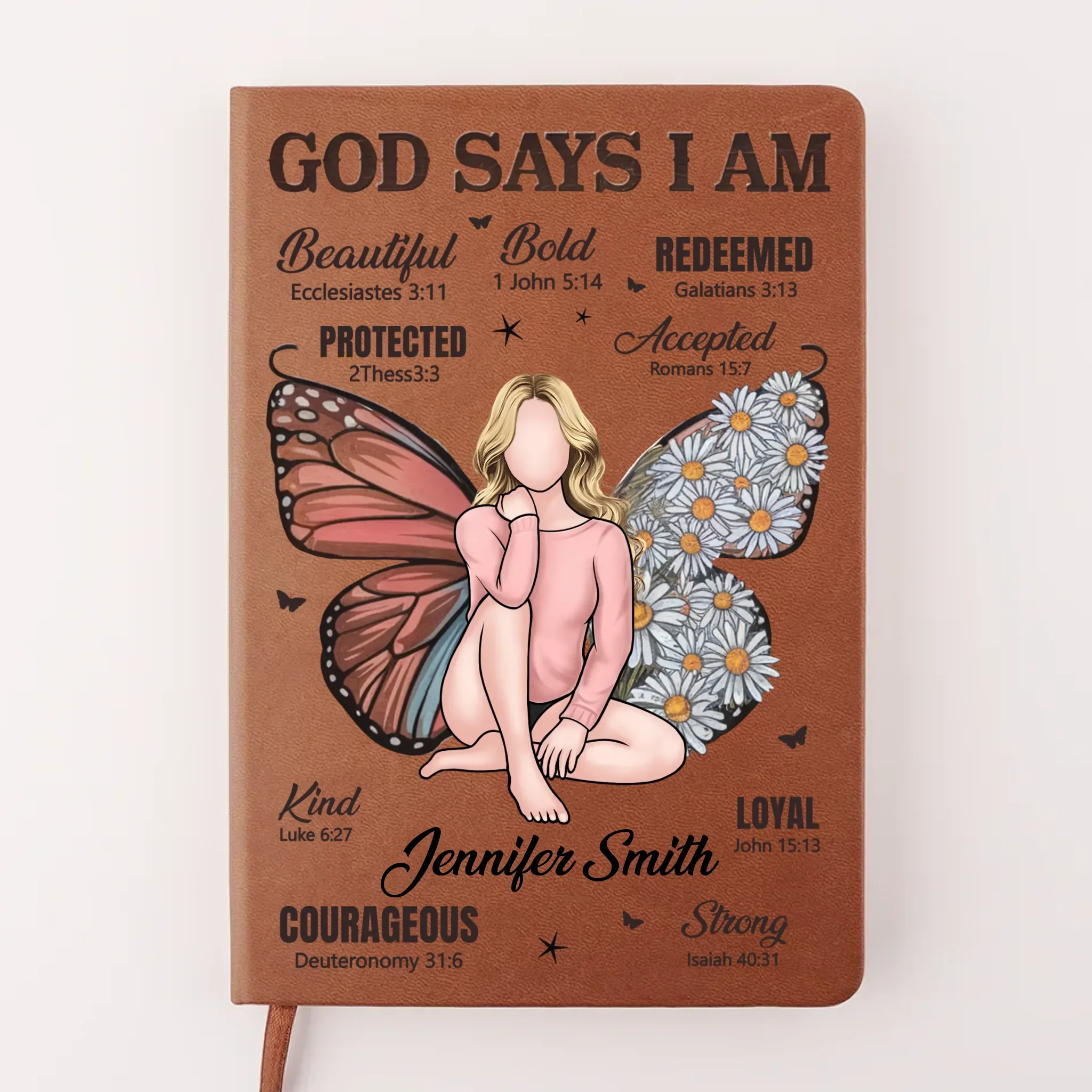 I Am As Strong As God Says - Family Personalized Custom Leather Journal - Gift For Yourself, Best Friends, Siblings, Family Members - Image 2