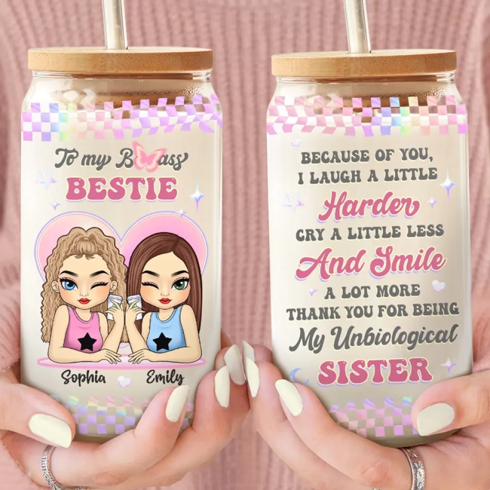 I Love My Crazy Y2K Girl - Bestie Personalized Custom Glass Cup, Iced Coffee Cup - Gift For Best Friends, BFF, Sisters - Image 3