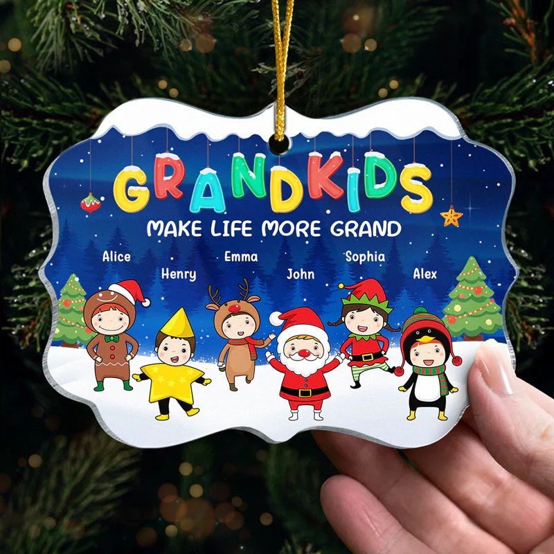 I Love My Grandkids To The Moon And Back - Family Personalized Custom Ornament - Acrylic Benelux Shaped - Christmas Gift For Grandma, Grandpa - Image 4
