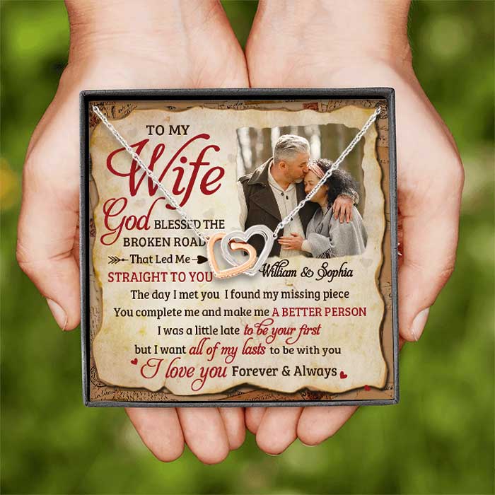 I Love You Forever & Always - Upload Image, Gift For Couples - Personalized Interlocking Hearts Necklace - Image 3