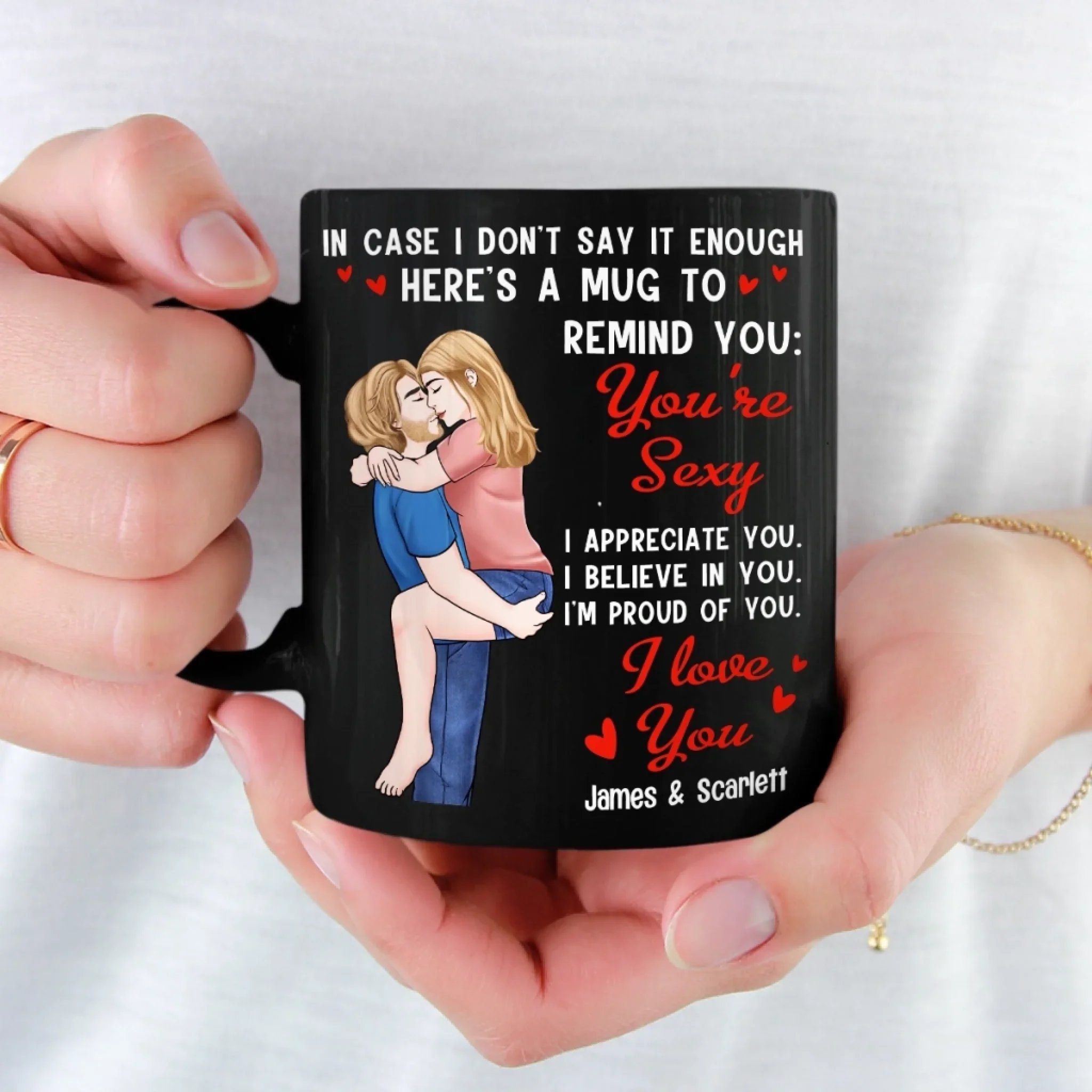 I Love You More Daily - Couple Personalized Custom Black Mug - Gift For Husband Wife, Anniversary - Image 3