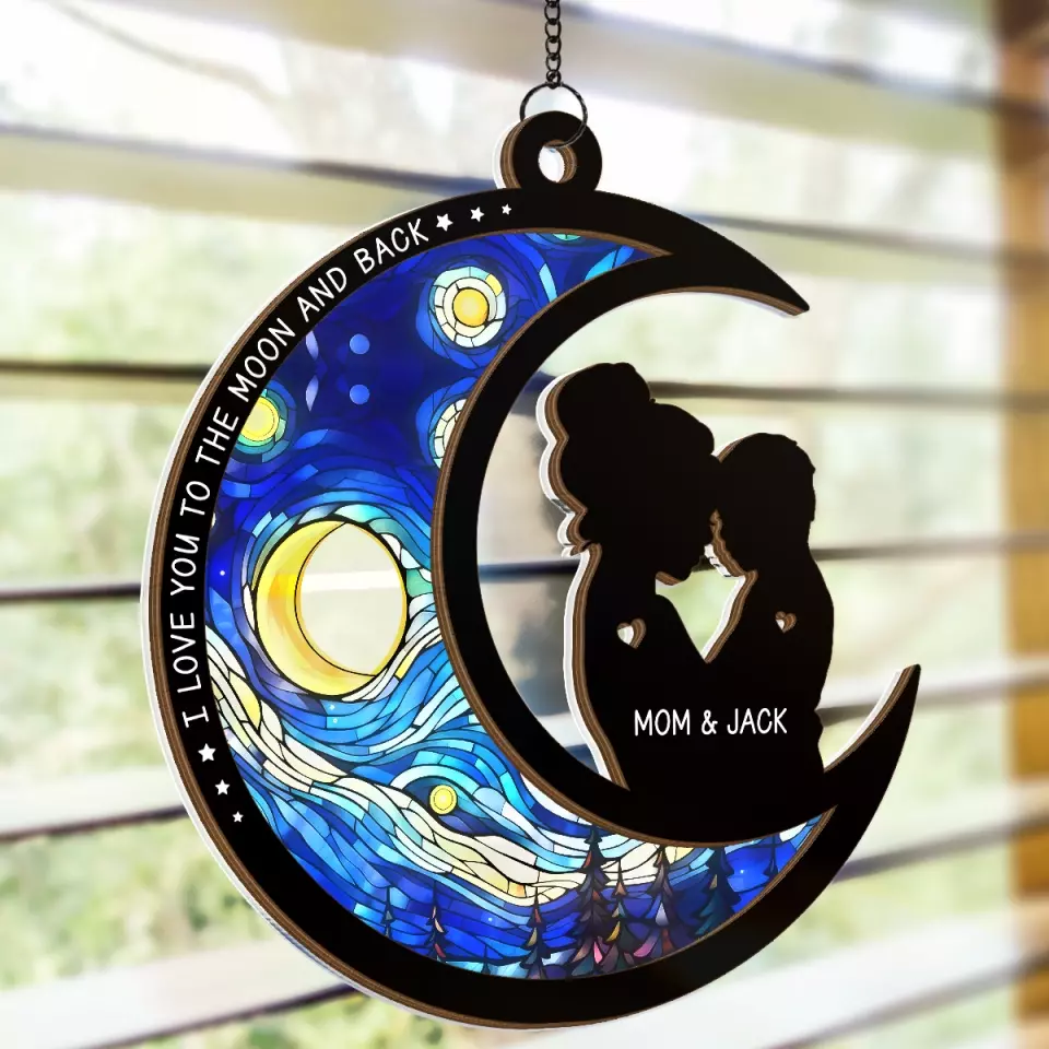 I Love You To The Moon And Back - Family Personalized Window Hanging Suncatcher - Gift For Mom, Son, Daughter - Image 4