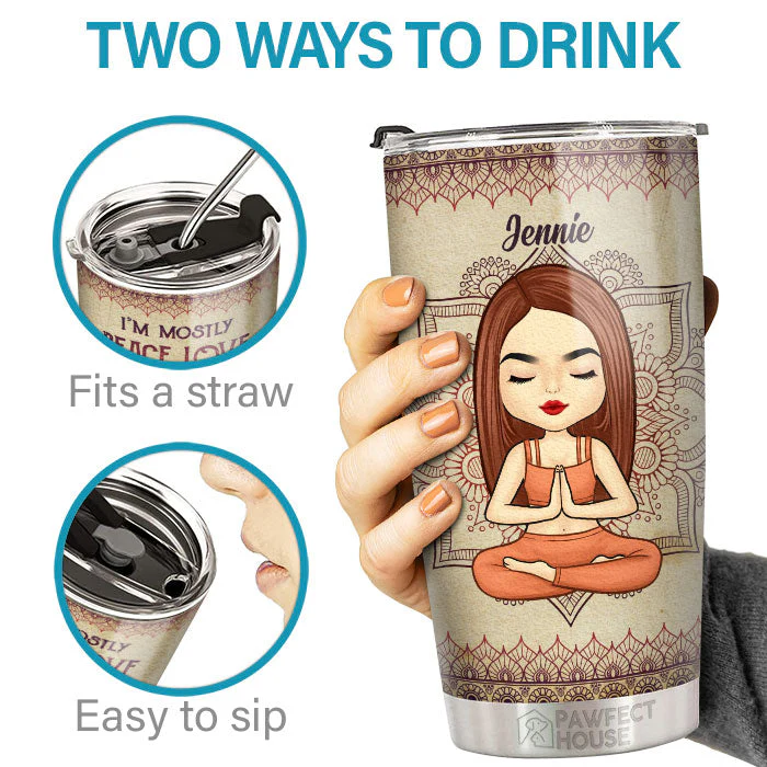 I’m Mostly Peace Love & Light - Personalized Tumbler - Gift For Yoga Lovers - Image 3
