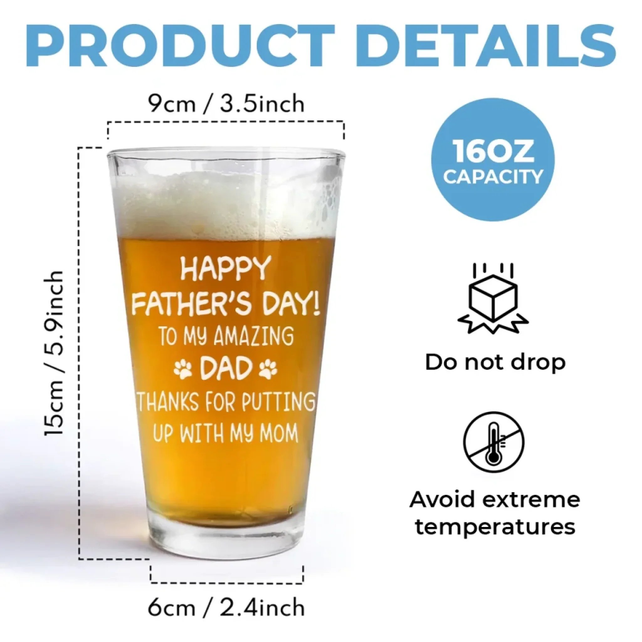 I May Stink Sometimes, But You Still Rock, Dad - Dog Personalized Custom Beer Glass - Father's Day, Gift For Pet Owners, Pet Lovers - Image 5