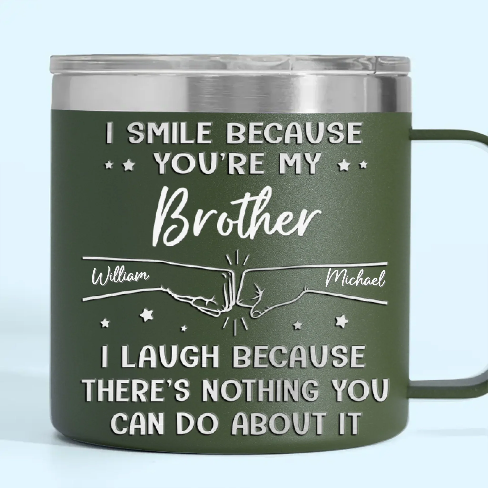 I Smile Because You're My Brother - Family Personalized Custom 14oz Stainless Steel Tumbler With Handle - Gift For Family Members - Image 3