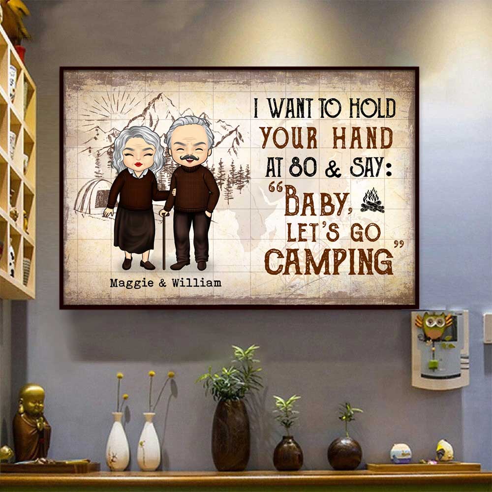 I Wanna Hold Your Hand And Go Camping With You At 80 - Gift For Camping Couples, Personalized Horizontal Poster - Image 4