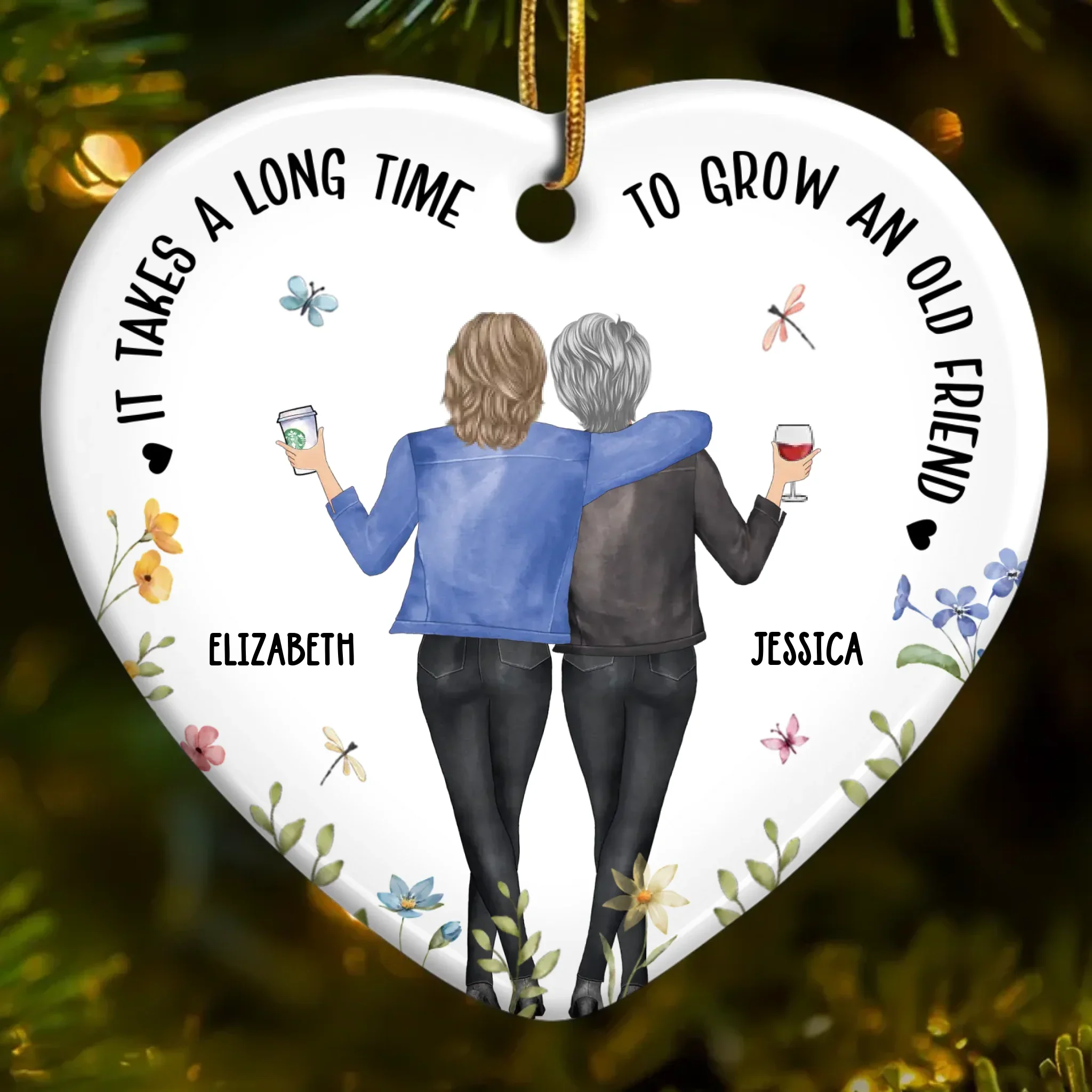 I Wanna Spend Time To Grow Old With You - Bestie Personalized Custom Ornament - Ceramic Heart Shaped - Christmas Gift For Best Friends, BFF, Sisters - Image 2
