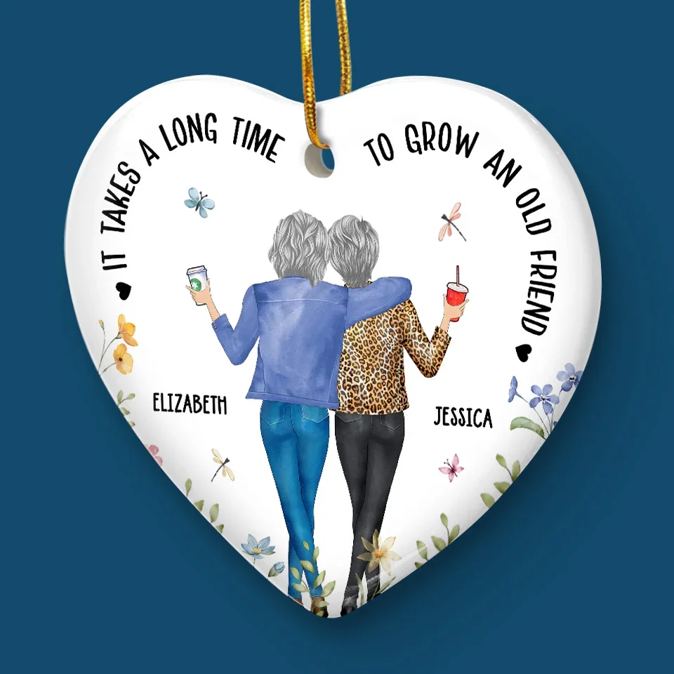 I Wanna Spend Time To Grow Old With You - Bestie Personalized Custom Ornament - Ceramic Heart Shaped - Christmas Gift For Best Friends, BFF, Sisters - Image 5