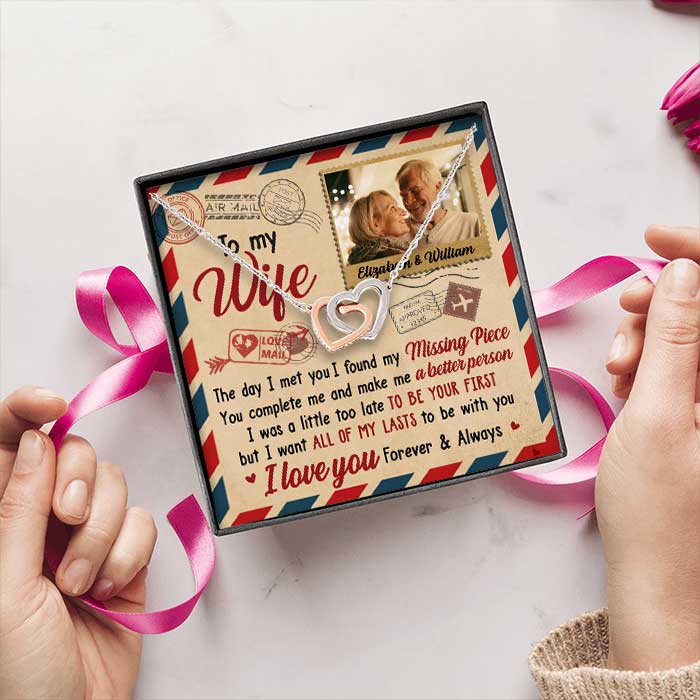 I Wanna Be With You - Upload Image, Gift For Couples - Personalized Interlocking Hearts Necklace - Image 4