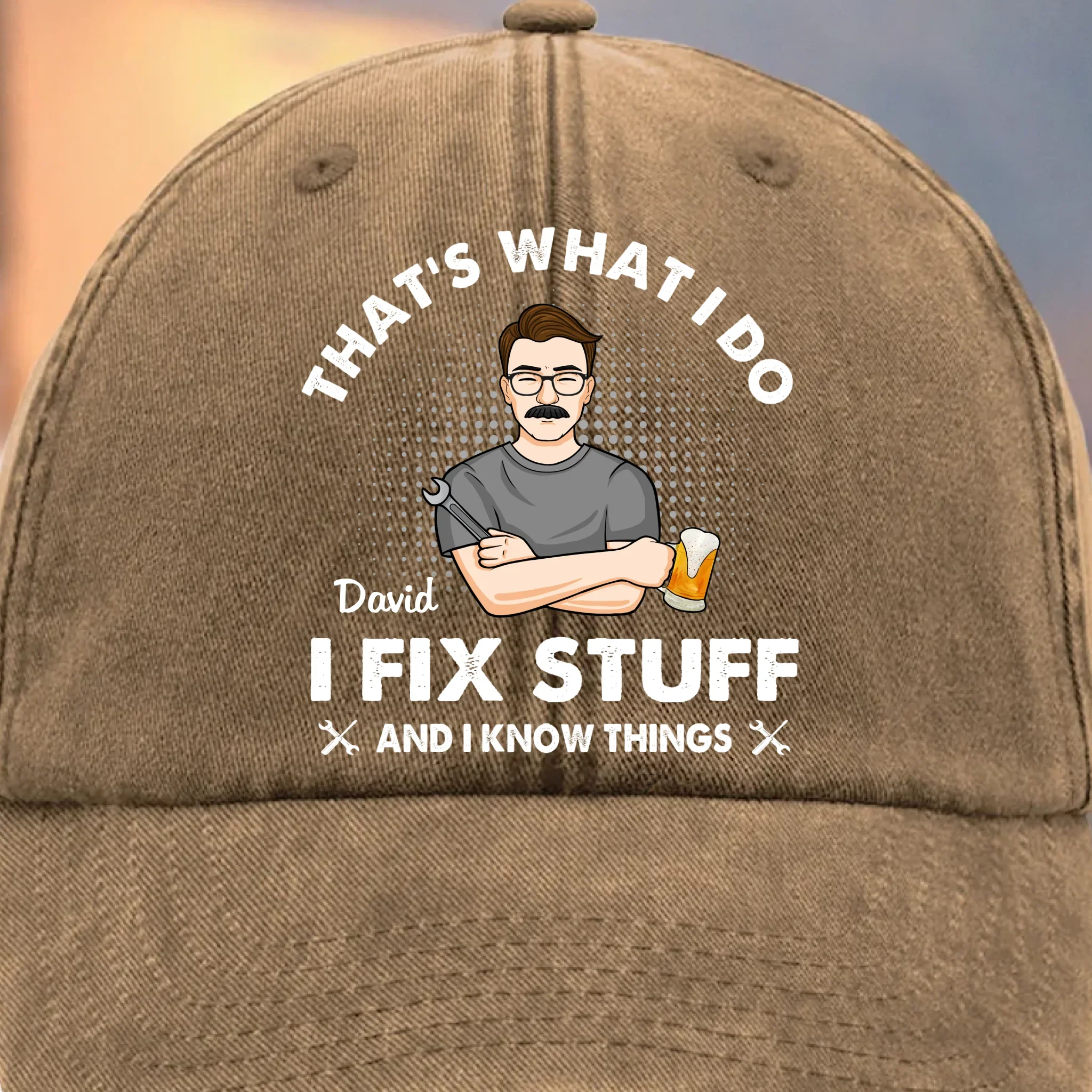 If Dad Can’t Fix It, No One Can - Family Personalized Custom Vintage Washed Denim Baseball Cap - Father's Day, Gift For Dad, Grandpa - Image 4
