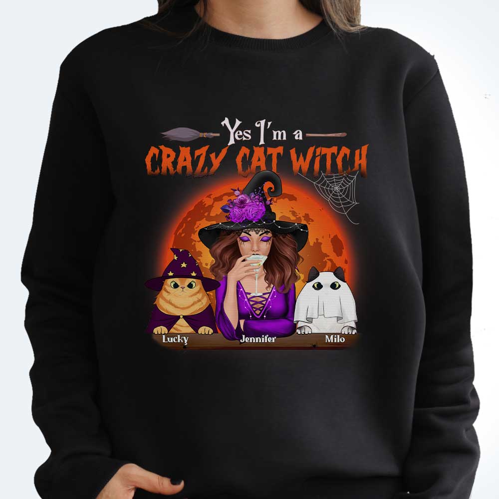 I'm A Crazy Cat Witch - Personalized Unisex T-Shirt, Hoodie, Sweatshirt - Gift For Witches, Gift For Yourself, Gift For Pet Lovers, Halloween Gift - Image 3