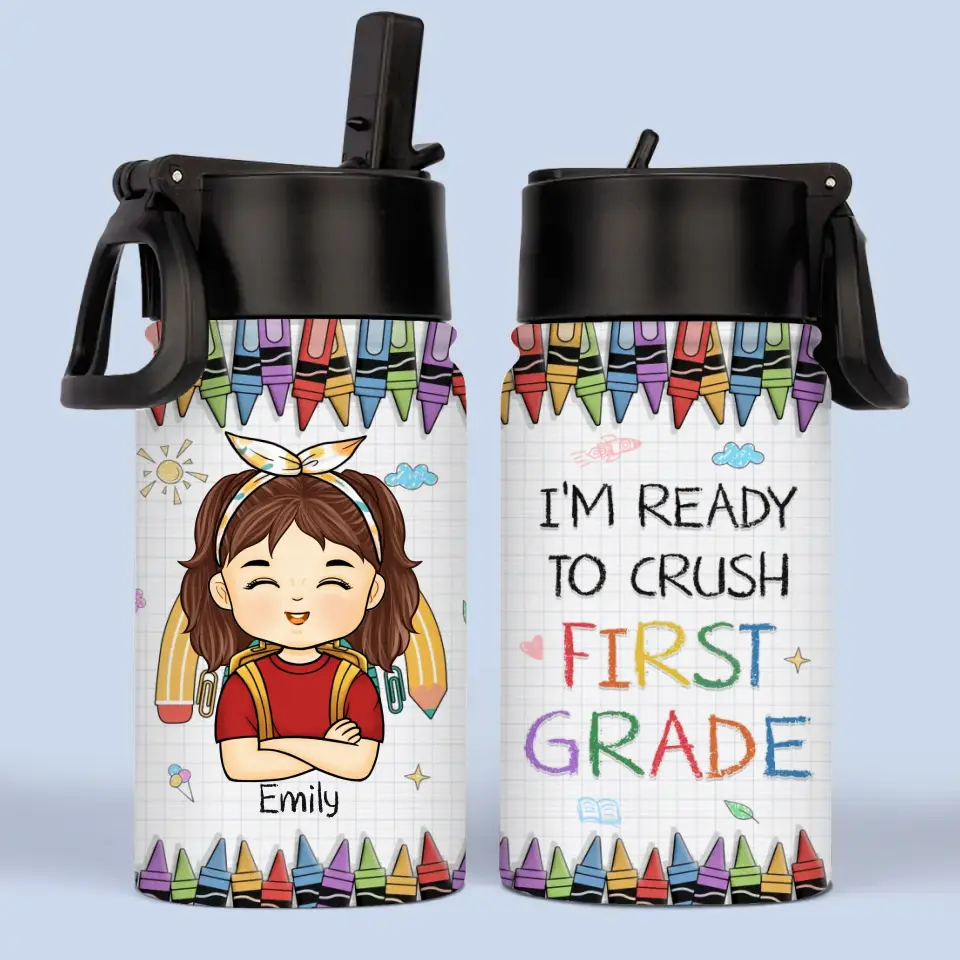 I'm Ready To Crush Second Grade - Personalized Custom Kid Water Bottle - Back To School Gift For Kid, Grandkid - Image 2