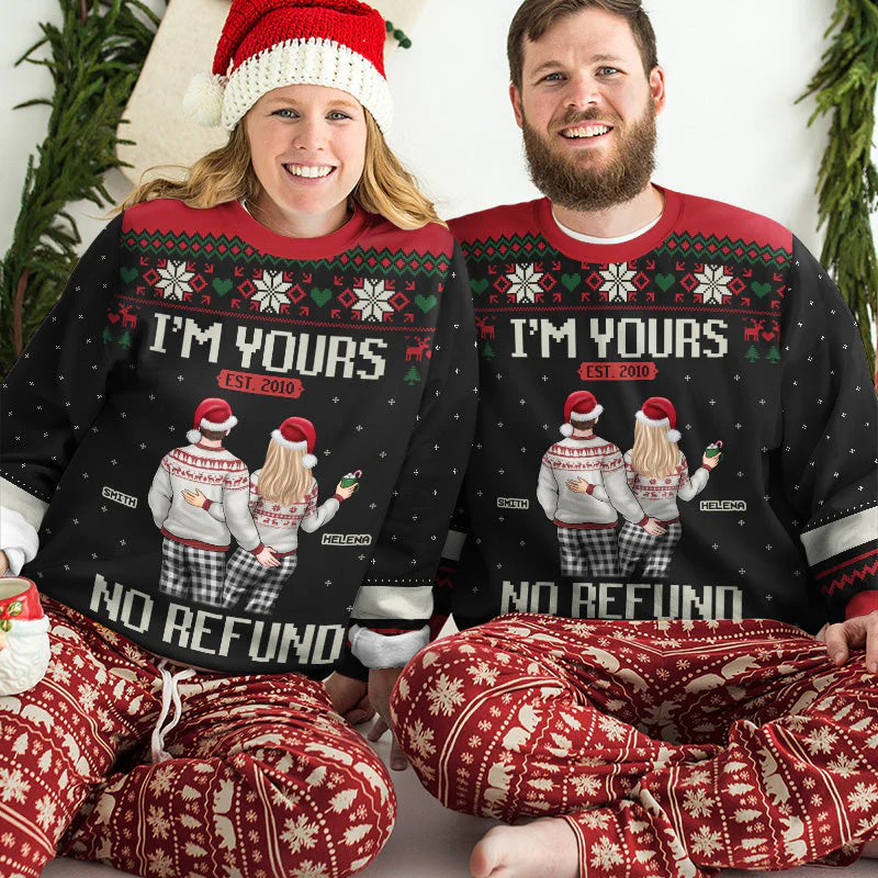 I'm Yours And No Refund - Couple Personalized Custom Ugly Sweatshirt - Unisex Wool Jumper - Christmas Gift For Husband Wife, Anniversary - Image 3