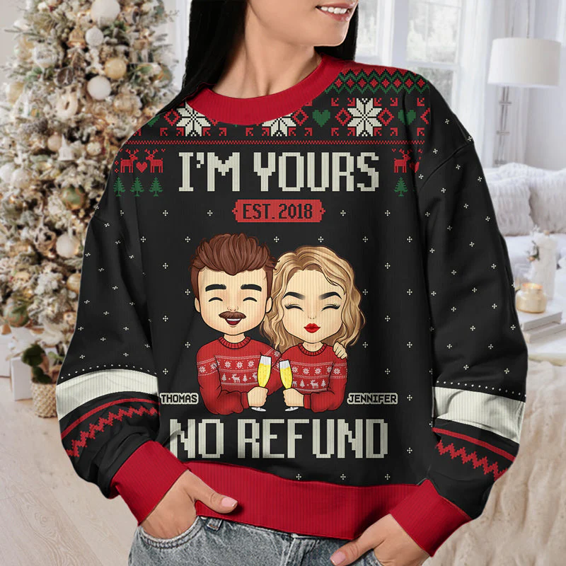 I'm Yours, No Refund Navy Style - Couple Personalized Custom Ugly Sweatshirt - Unisex Wool Jumper - New Arrival Christmas Gift For Husband Wife, Anniversary - Image 5