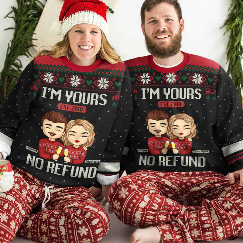 I'm Yours, No Refund Red Style - Couple Personalized Custom Ugly Sweatshirt - Unisex Wool Jumper - New Arrival Christmas Gift For Husband Wife, Anniversary - Image 3