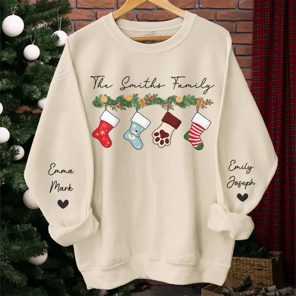 In The Warmth Of Our Family's Love - Family Personalized Custom Unisex Sweatshirt With Design On Sleeve - Christmas Gift For Family Members - Image 4