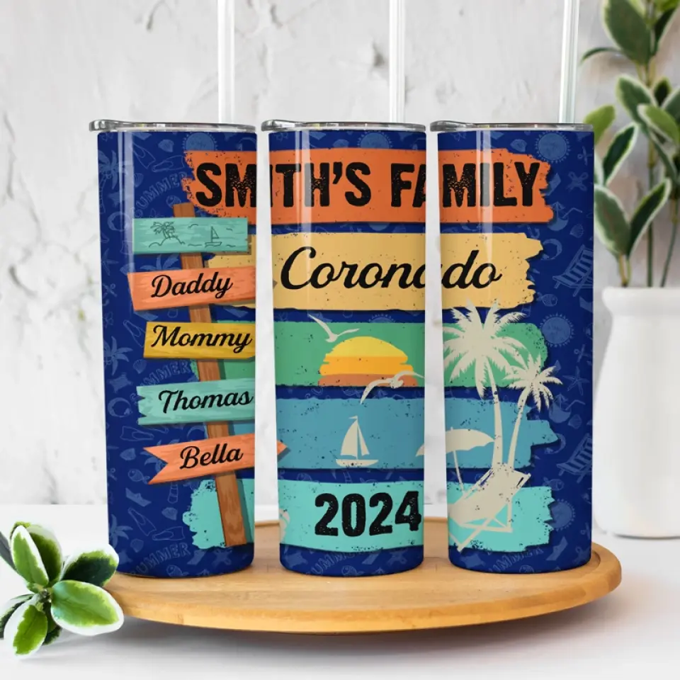 It's A Smile, It's A Kiss, It's A Sip Of Wine... It's Summertime! - Family Personalized Custom Skinny Tumbler - Summer Vacation Gift For Family Members - Image 3