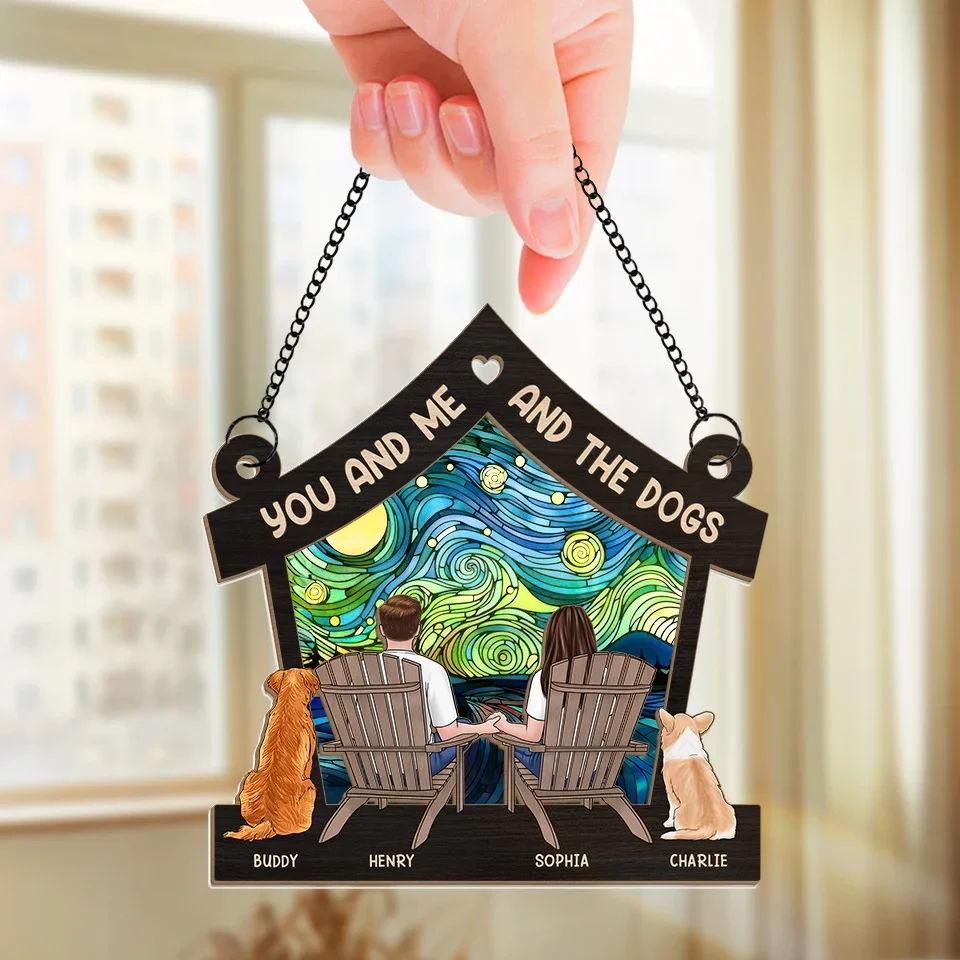It's The Most Wonderful Time Of The Year - Couple Personalized Window Hanging Suncatcher Ornament - Christmas Gift For Husband Wife, Anniversary, Pet Owners, Pet Lovers - Image 3