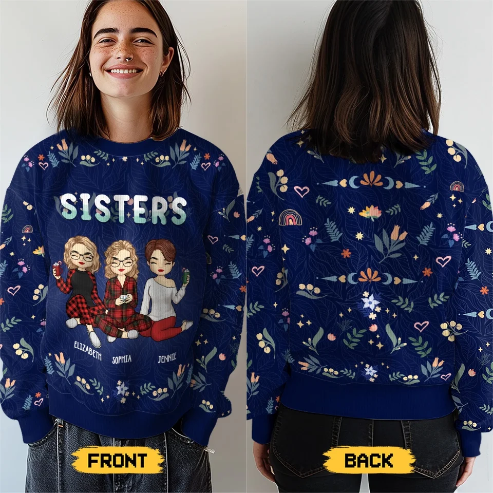Jingle Ladies Rock - Bestie Personalized Custom Ugly Sweatshirt - Unisex Wool Jumper - Christmas Gift For Best Friends, BFF, Sisters - Image 3