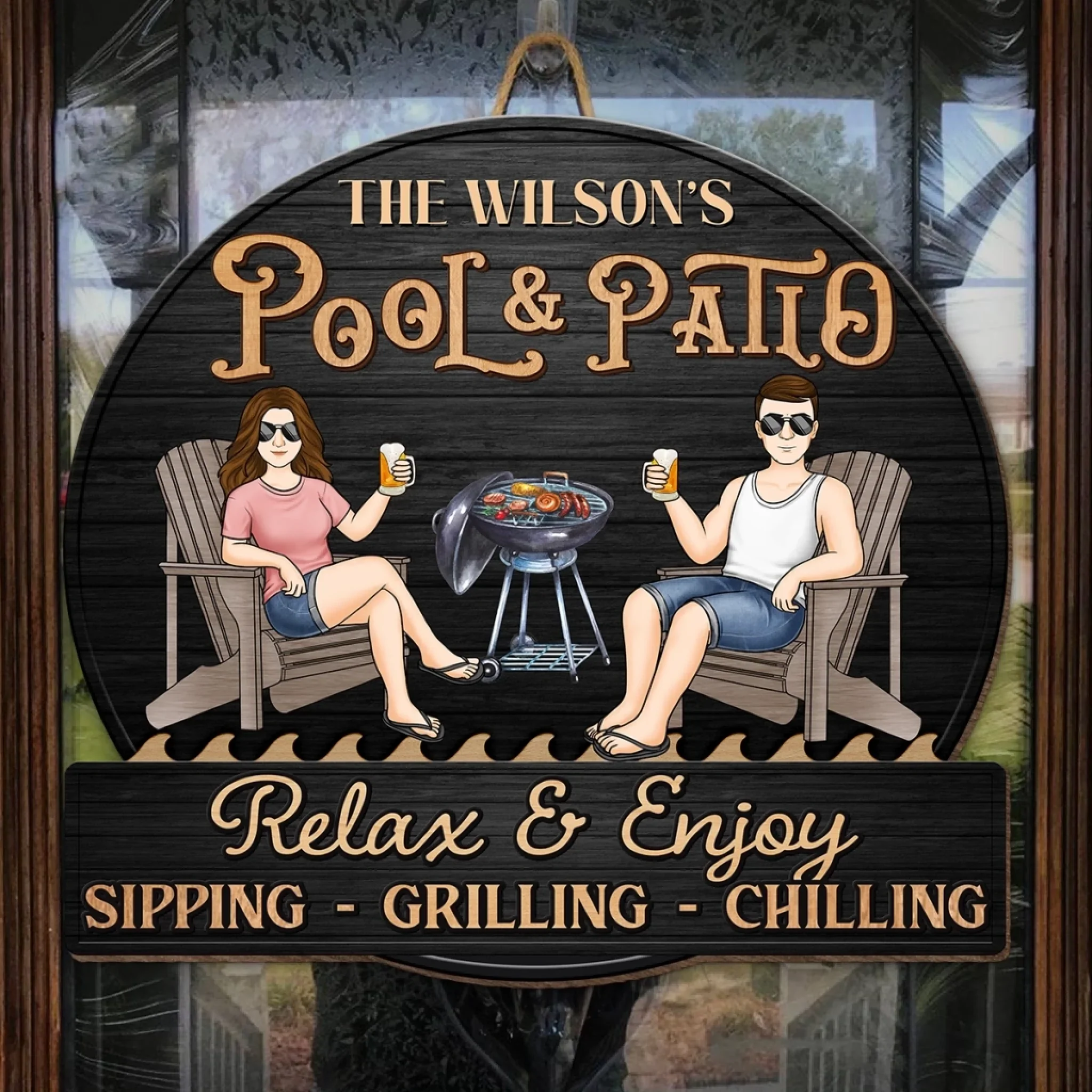 Custom Home Decor Wood Sign - Personalized Anniversary Wedding Gifts For Husband And Wife, Him And Her - Just A Couple, Pool & Patio Sipping Chilling - Image 6