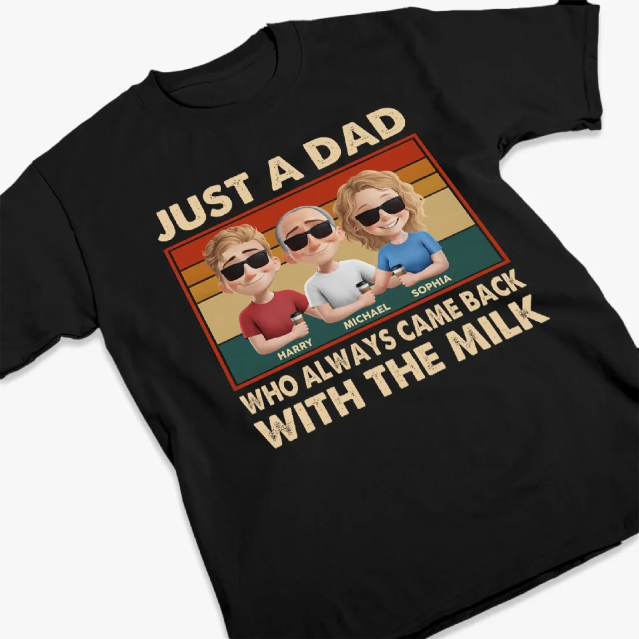 Just A Dad Who Always Came Back With The Milk - Family Personalized Custom Unisex T-shirt, Premium T-shirt, Hoodie - Father's Day, Gift For Dad, Grandpa - Image 3
