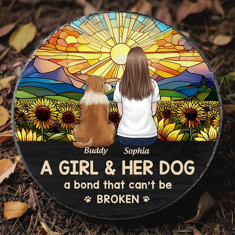 Just A Girl And Her Dog, A Bond That Can't Be Broken - Memorial Personalized Custom Round Shaped Stone With Stand - Sympathy Gift For Pet Owners, Pet Lovers - Image 7