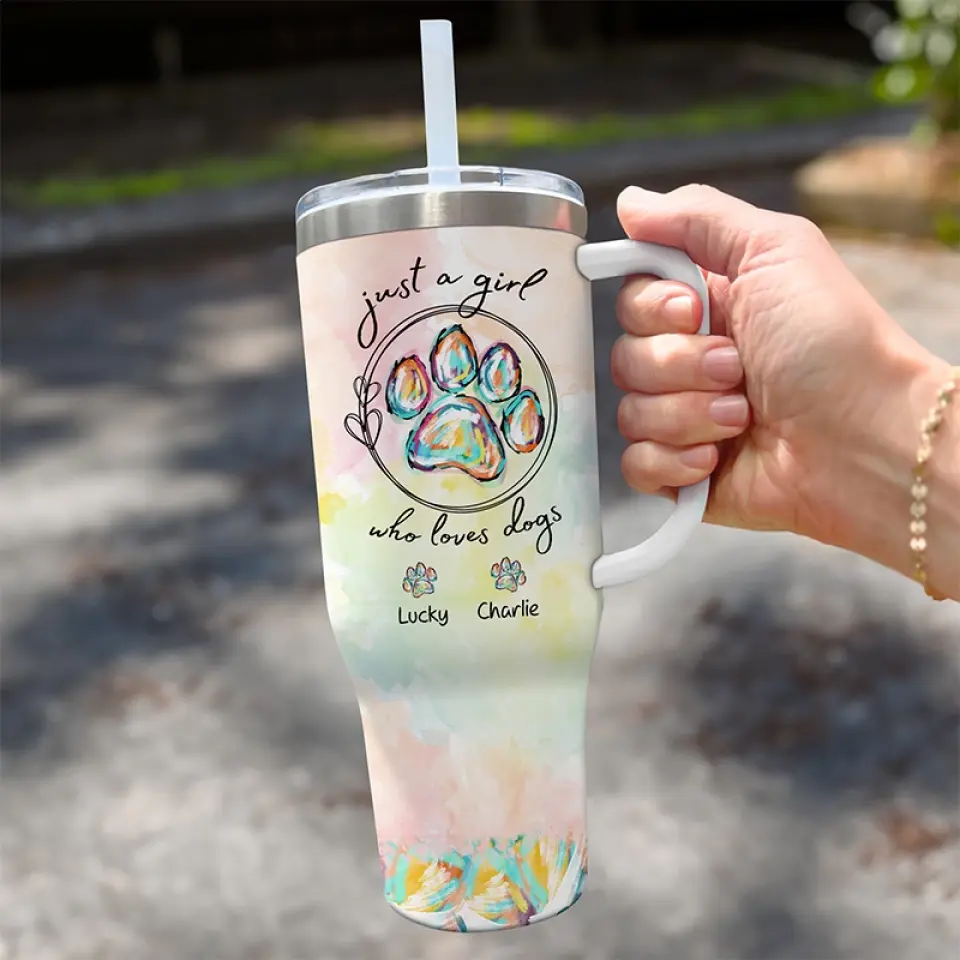 Just A Girl Who Loves Dogs - Dog & Cat Personalized Custom 40 Oz Stainless Steel Tumbler With Handle - Gift For Pet Owners, Pet Lovers - Image 3
