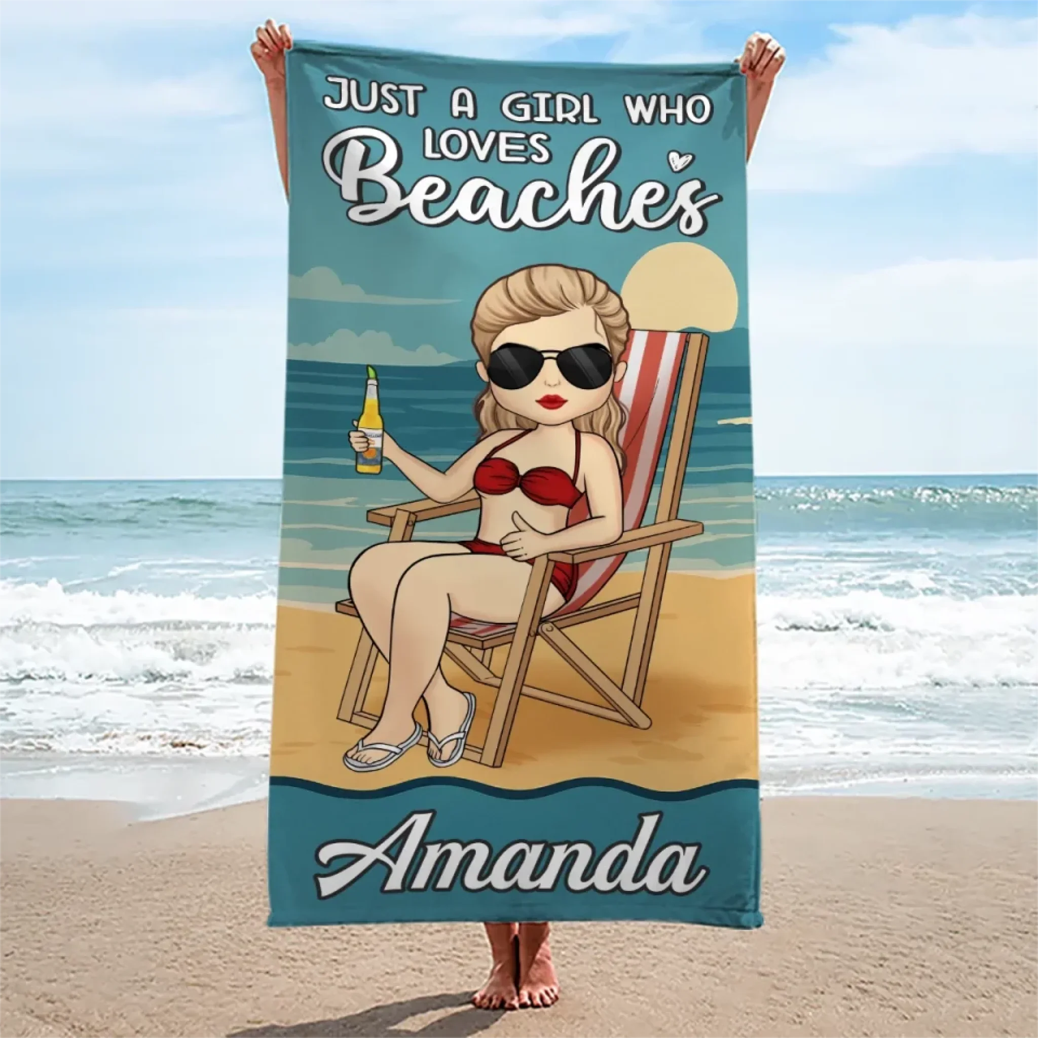 Just A Girl Who Needs Vitamin Sea - Bestie Personalized Custom Beach Towel - Summer Vacation Gift, Birthday Pool Party Gift For Best Friends, BFF, Sisters - Image 3