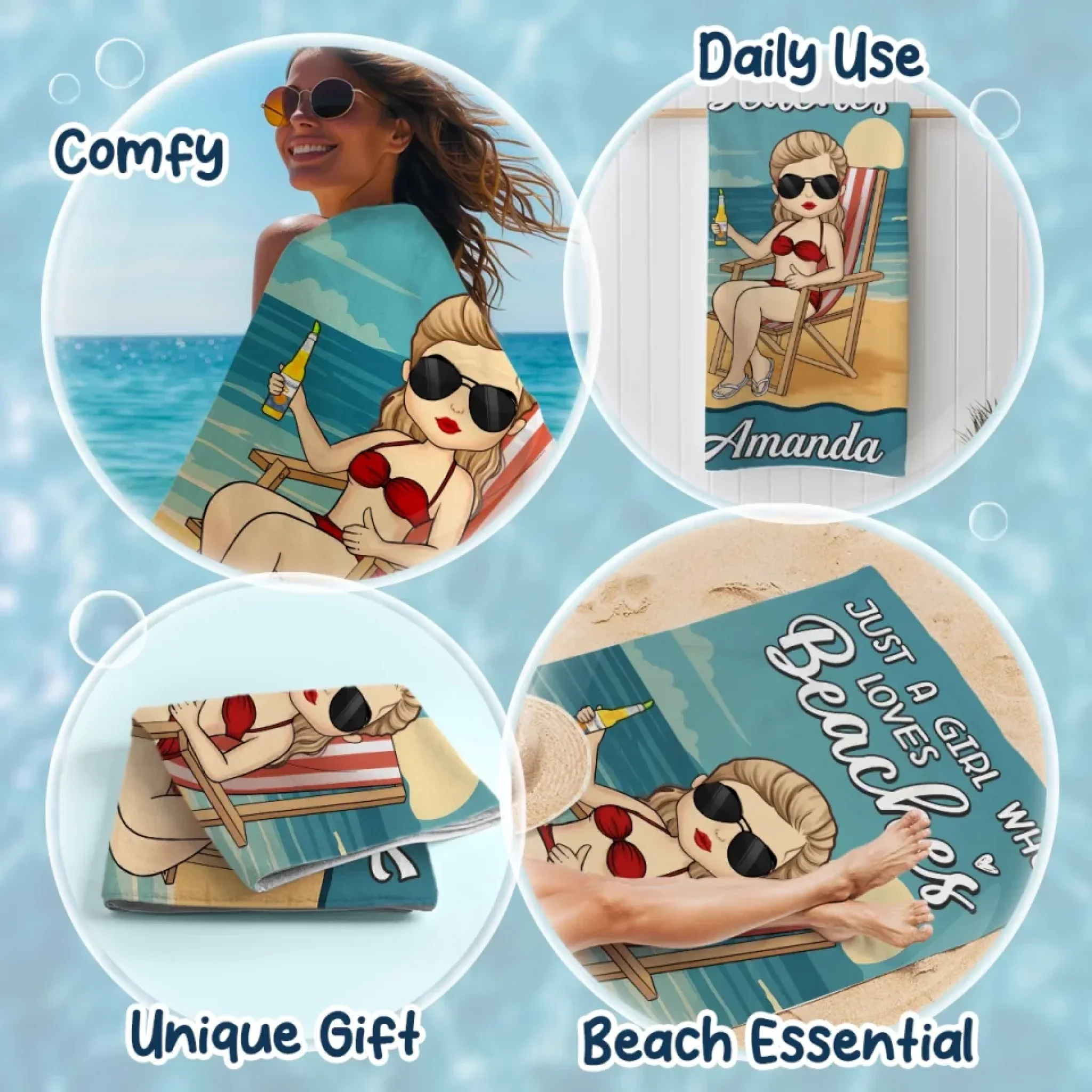 Just A Girl Who Needs Vitamin Sea - Bestie Personalized Custom Beach Towel - Summer Vacation Gift, Birthday Pool Party Gift For Best Friends, BFF, Sisters - Image 5