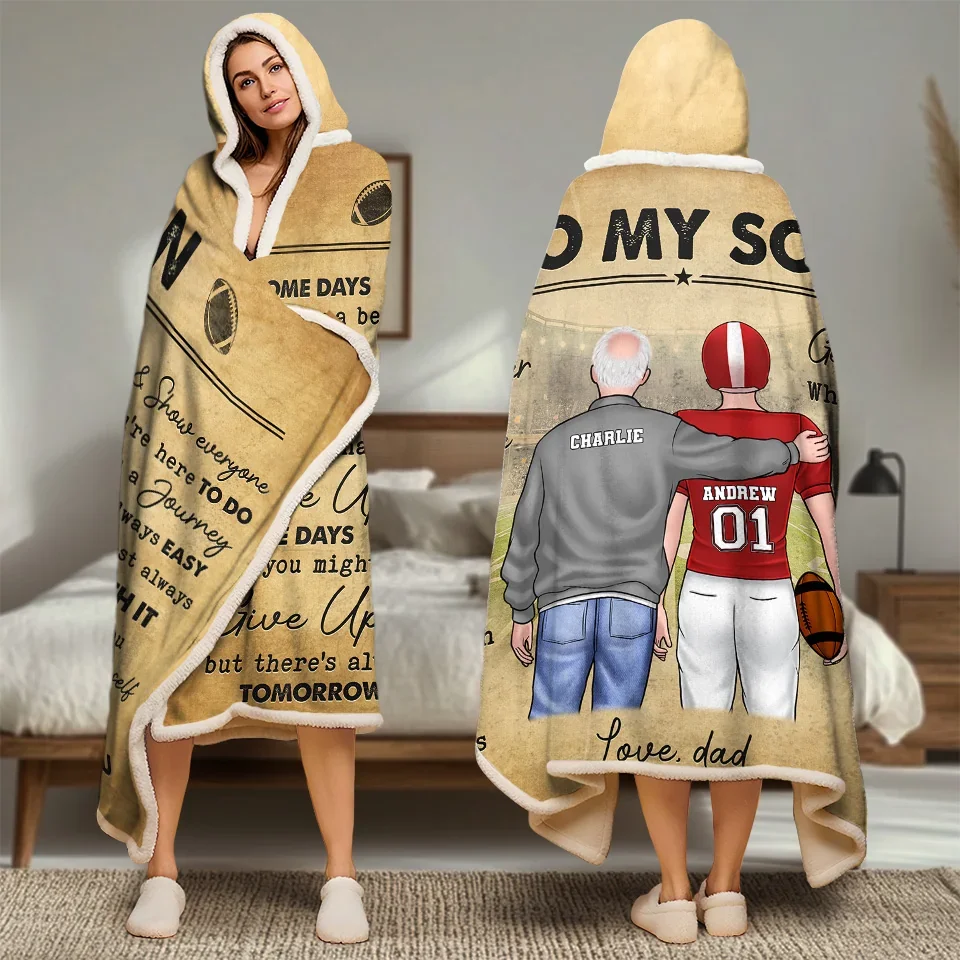 Lace Up, Show Up, Never Give Up - Family Personalized Custom Snuggle Blanket, Hoodie Blanket - Gift For Family Members, Sport Lovers, Sport Players - Image 4