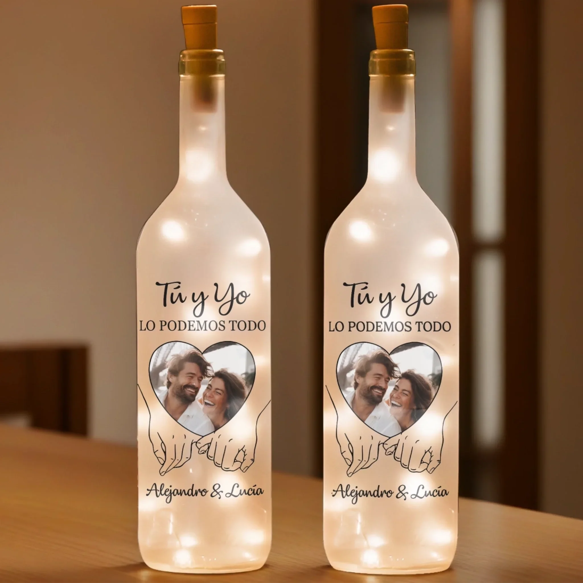Lampara de Botella con Foto Personalizada - Regalos Personalizados de Aniversario y Boda para Esposo y Esposa, El y Ella - Contigo Todo Es Mejor - Image 3
