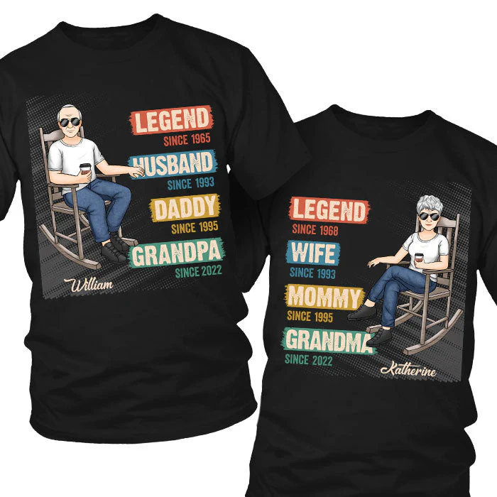 Legend, Husband Wife, Daddy Mommy & Grandpa Grandma Since - Personalized Matching Couple T-Shirt - Gift For Couple, Husband Wife, Grandparents - Image 2