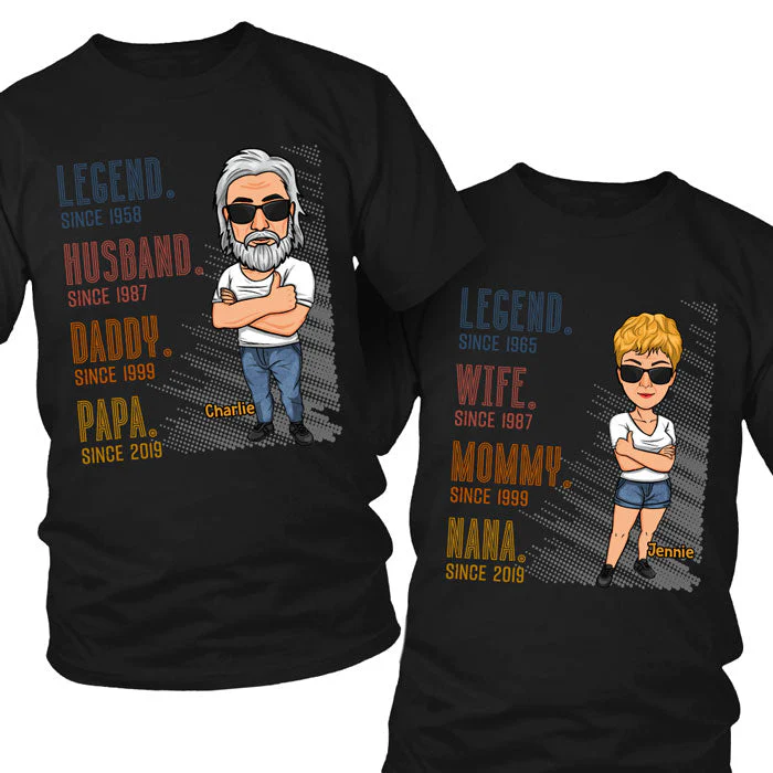 Legend. Married. Parents. Grandparents Since - Personalized Matching Couple T-Shirt - Gift For Couple, Husband Wife, Anniversary, Engagement, Wedding, Marriage Gift - Image 2