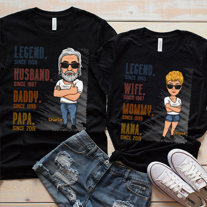 Legend. Married. Parents. Grandparents Since - Personalized Matching Couple T-Shirt - Gift For Couple, Husband Wife, Anniversary, Engagement, Wedding, Marriage Gift - Image 3