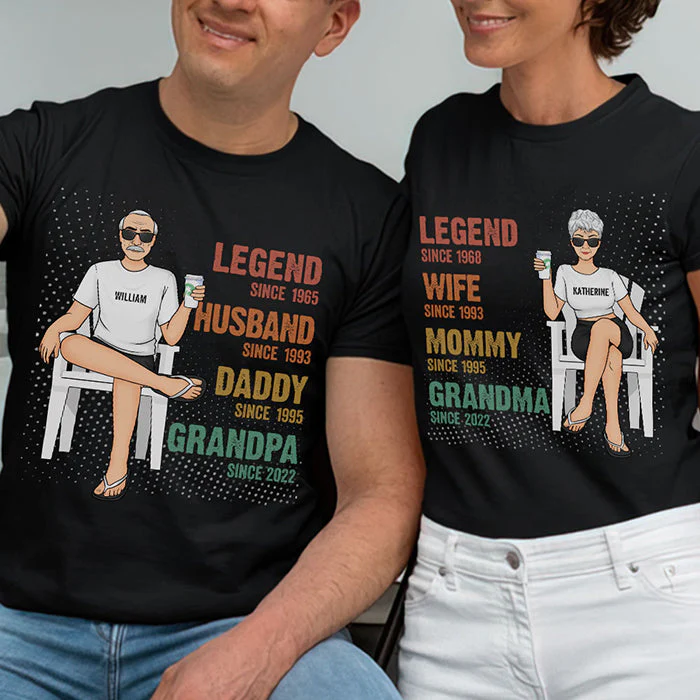Legend Since Grandparents Since - Personalized Matching Couple T-Shirt - Gift For Couple, Husband Wife, Grandparents