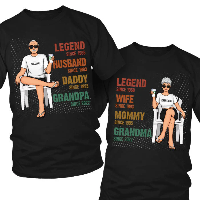 Legend Since Grandparents Since - Personalized Matching Couple T-Shirt - Gift For Couple, Husband Wife, Grandparents - Image 2