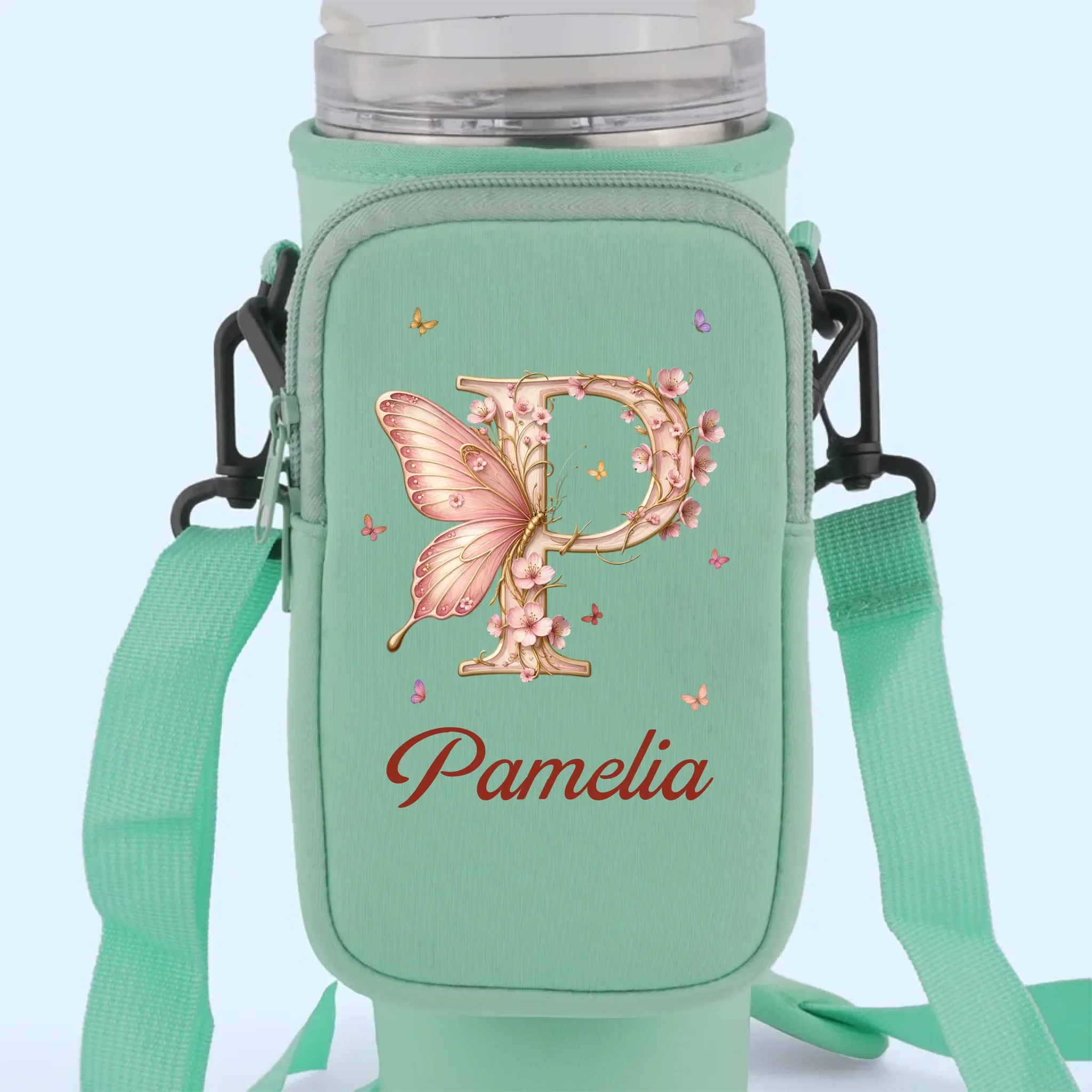 Let Your Soul Blossom & Your Spirit Fly - Family Personalized Custom Neoprene Water Bottle Carrier With Pocket - Gift For Yourself, Best Friends, Siblings, Family Members - Image 6
