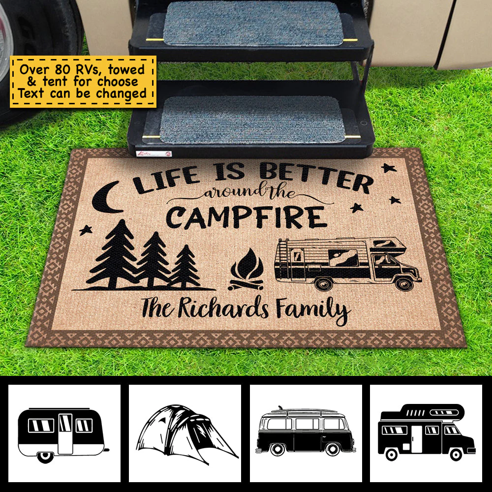 Life Is Better Around The Campfire - Personalized Decorative Mat - Image 3