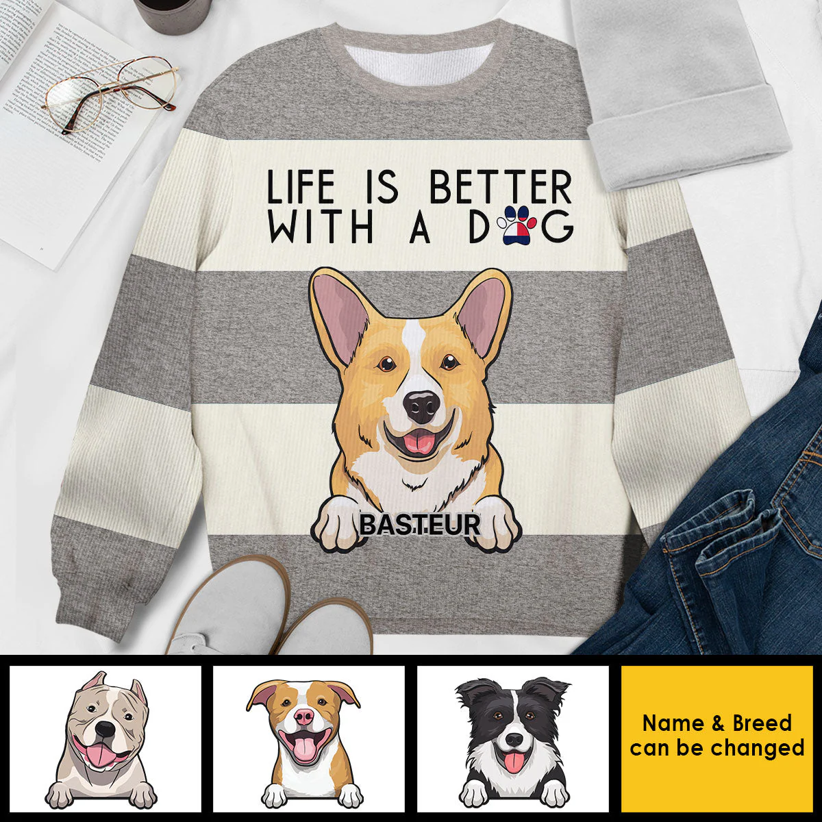 Life Is Better With A Dog - Personalized Custom Unisex Ugly Christmas Sweatshirt, Wool Sweatshirt, All-Over-Print Sweatshirt - Gift For Dog Lovers, Pet Lovers, Christmas Gift - Image 3