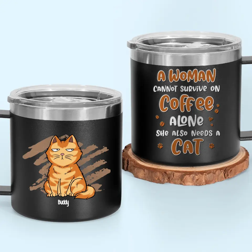 Life Is Better With Coffee And Cat - Cat Personalized Custom 14oz Stainless Steel Tumbler With Handle - Gift For Pet Owners, Pet Lovers - Image 5